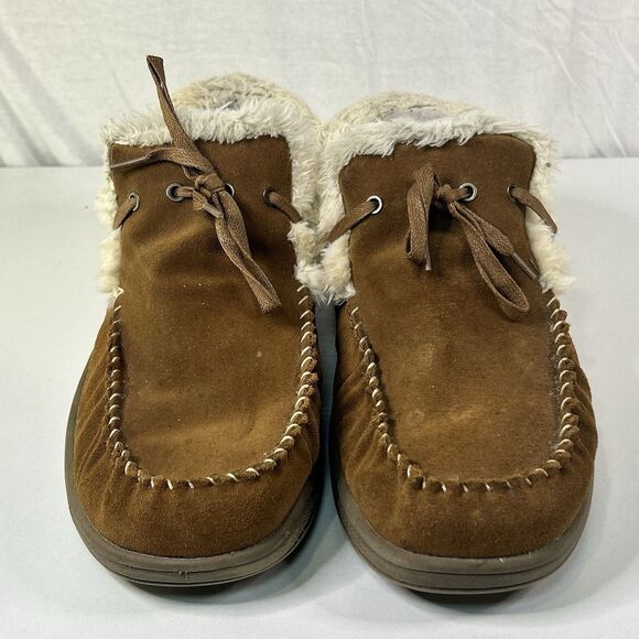 Orthofeet Other - Orthofeet Men's Orthopedic Brown Leather Faux Fur Tuscany Slippers Size 11 M